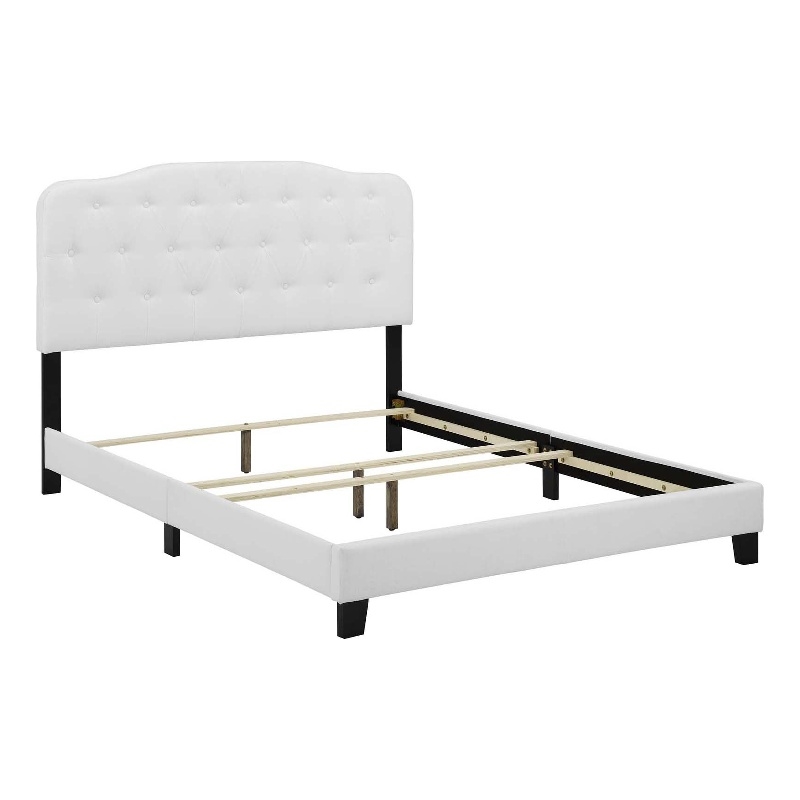 Pemberly Row Full Upholstered Polyester Fabric Bed in White Finish