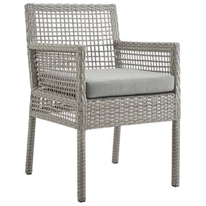 Pemberly Row 19.5&quot Rattan & Fabric Outdoor Patio Dining Arm Chair in Gray