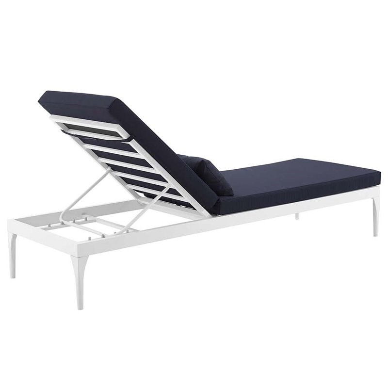 Pemberly Row Modern Aluminum Patio Chaise Lounge in White and Navy