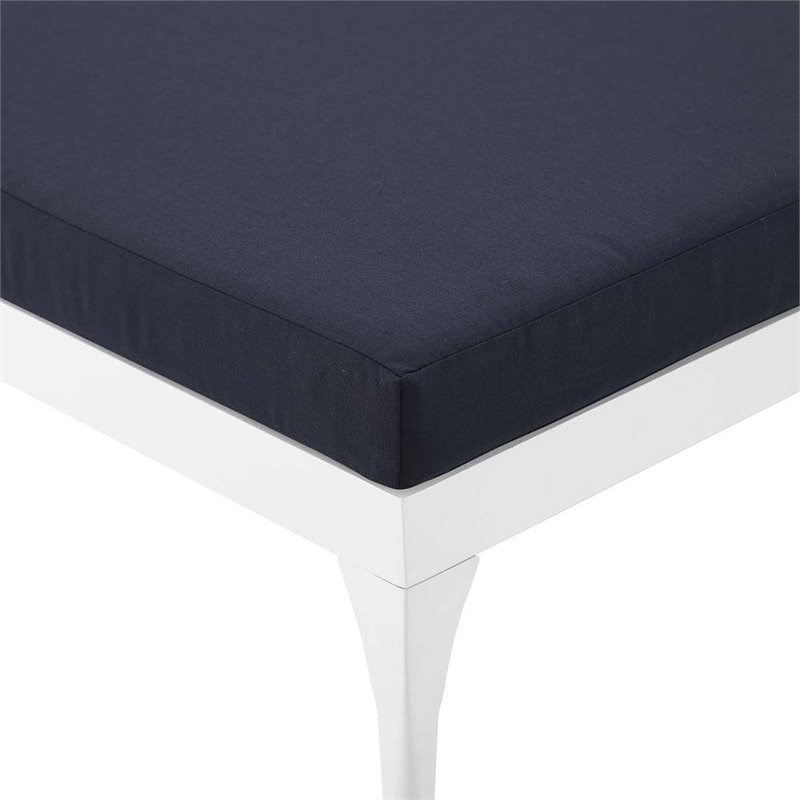 Pemberly Row Modern Aluminum Patio Chaise Lounge in White and Navy