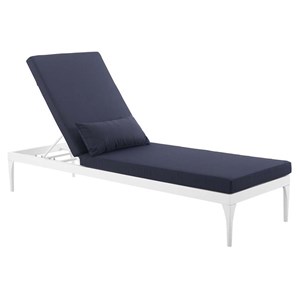 Pemberly Row Modern Aluminum Patio Chaise Lounge in White and Navy