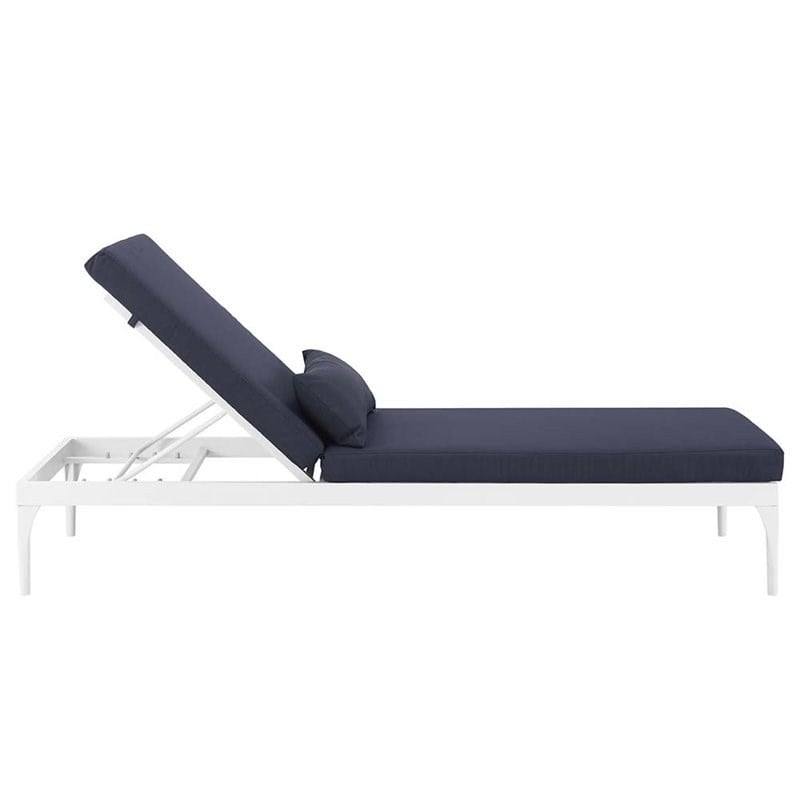 Pemberly Row Modern Aluminum Patio Chaise Lounge in White and Navy
