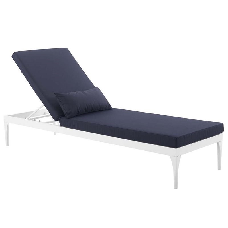 Pemberly Row Modern Aluminum Patio Chaise Lounge in White and Navy