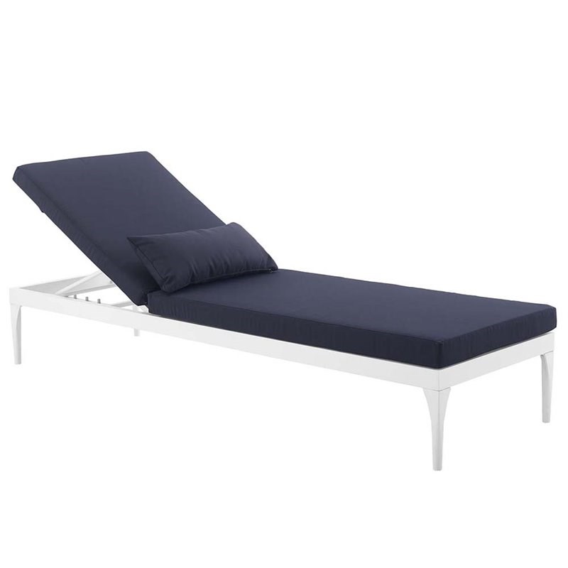 Pemberly Row Modern Aluminum Patio Chaise Lounge in White and Navy