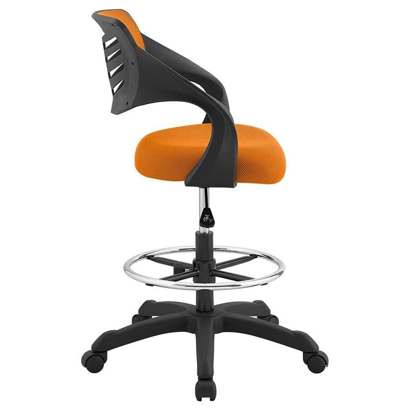 Pemberly Row Ergonomic Adjustable Swivel Mesh Fabric Drafting Chair in Orange