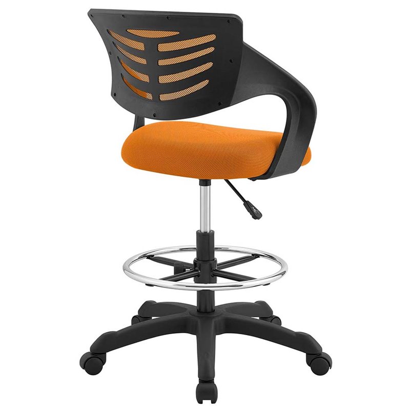 Pemberly Row Ergonomic Adjustable Swivel Mesh Fabric Drafting Chair in Orange