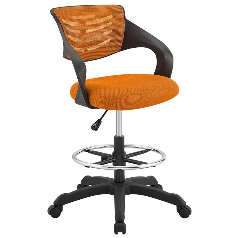 Pemberly Row Ergonomic Adjustable Swivel Mesh Fabric Drafting Chair in Orange