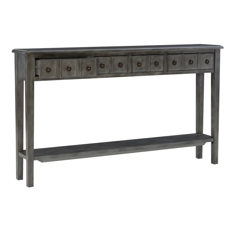 Pemberly Row Contemporary Long Wood Console Table in Gray Finish