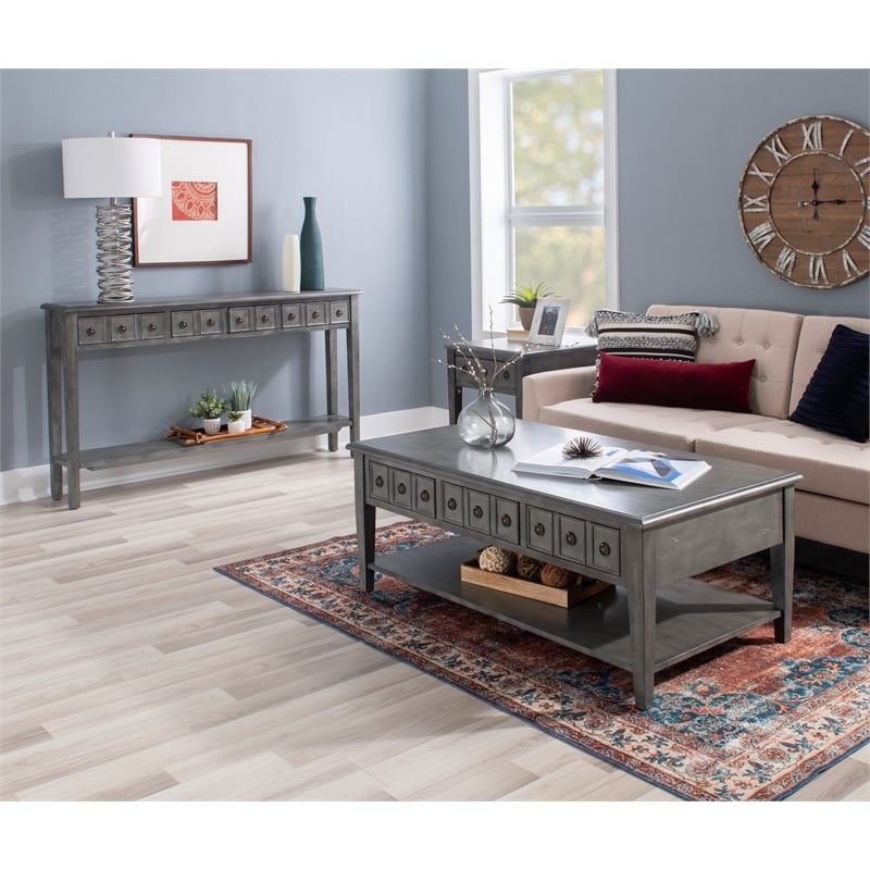 Pemberly Row Contemporary Long Wood Console Table in Gray Finish
