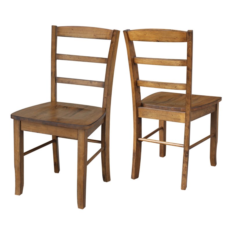 Pemberly Row Contemporary Set of Two Ladderback Chairs in Pecan