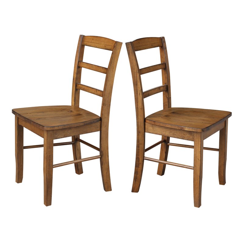 Pemberly Row Contemporary Set of Two Ladderback Chairs in Pecan