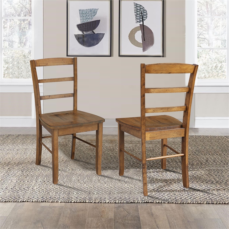 Pemberly Row Contemporary Set of Two Ladderback Chairs in Pecan