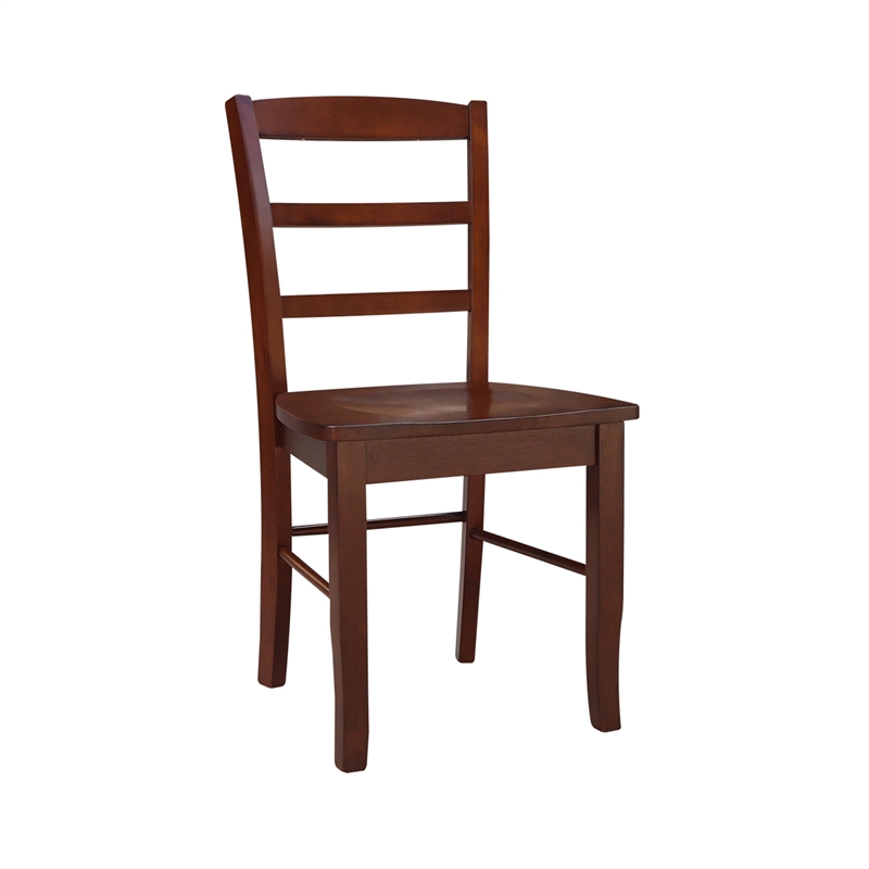 Pemberly Row Set of Two Solid Wood Madrid Ladderback Chairs in Espresso