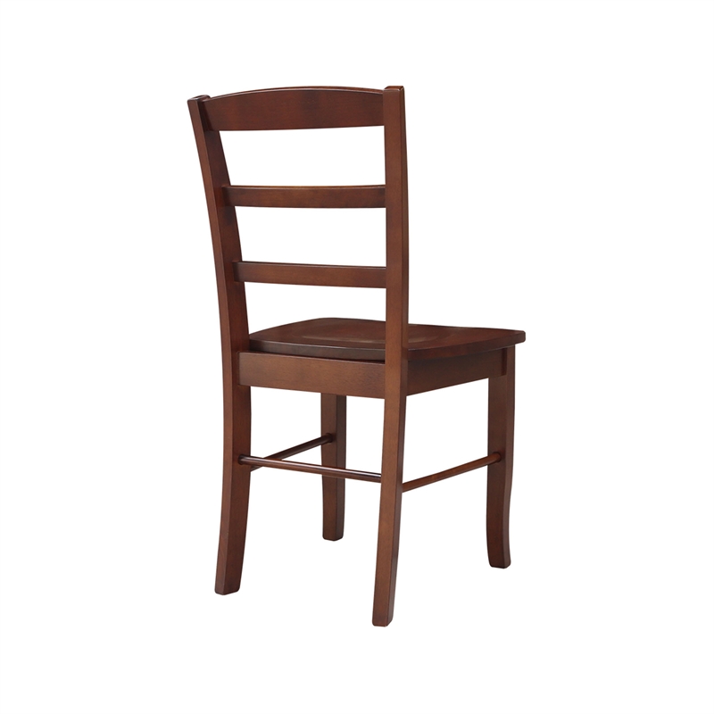 Pemberly Row Set of Two Solid Wood Madrid Ladderback Chairs in Espresso