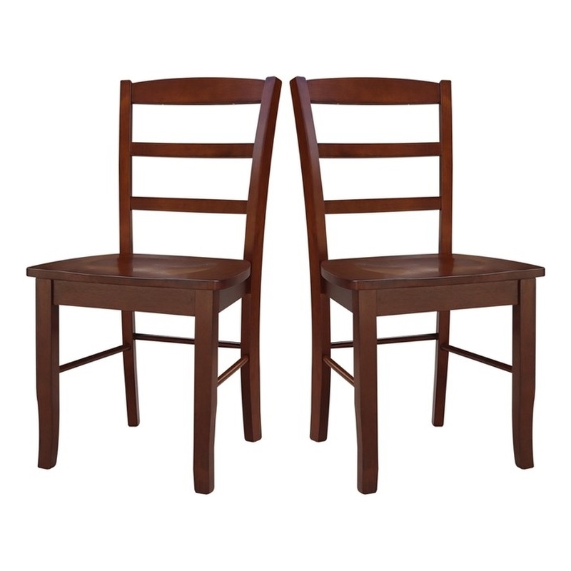 Pemberly Row Set of Two Solid Wood Madrid Ladderback Chairs in Espresso