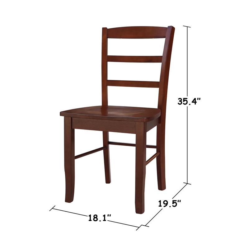 Pemberly Row Set of Two Solid Wood Madrid Ladderback Chairs in Espresso