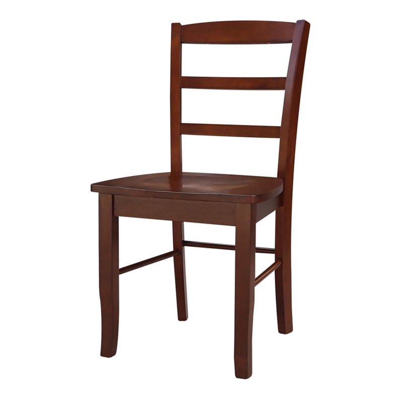 Pemberly Row Set of Two Solid Wood Madrid Ladderback Chairs in Espresso