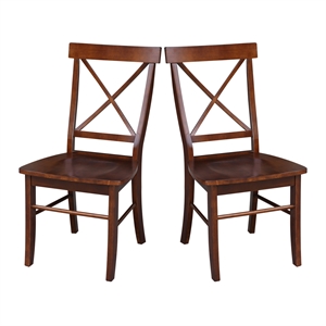 Pemberly Row Set of Two X-Back Chairs with Solid Wood Seats in Espresso