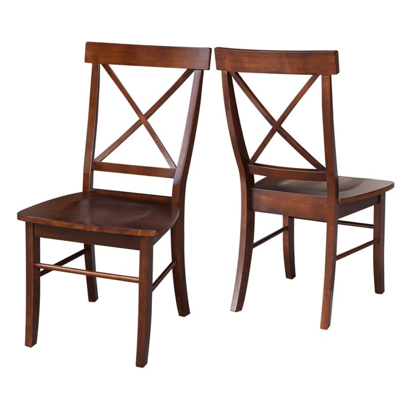 Pemberly Row Set of Two X-Back Chairs with Solid Wood Seats in Espresso