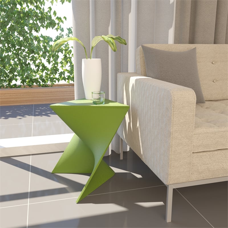 Pemberly Row Modern Plastic Triangle End Table in Green Finish