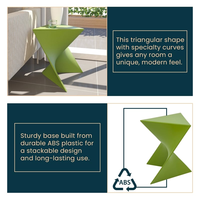 Pemberly Row Modern Plastic Triangle End Table in Green Finish