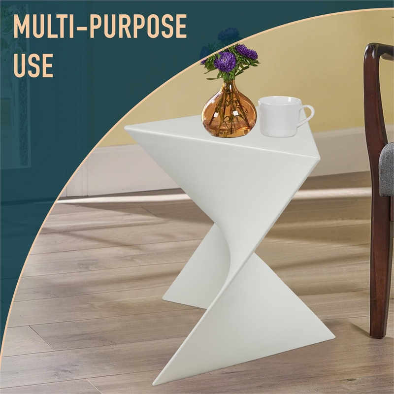 Pemberly Row Modern Plastic Triangle End Table in White Finish