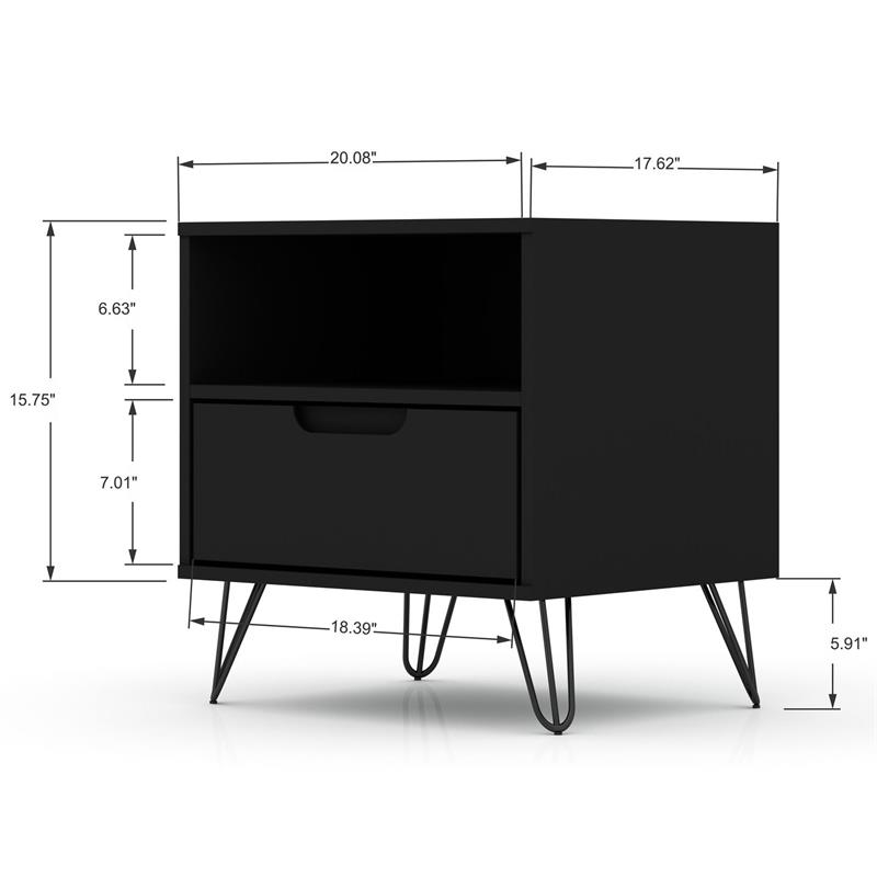 Pemberly Row Contemporary 1-Drawer Wood Nightstand in Black Finish