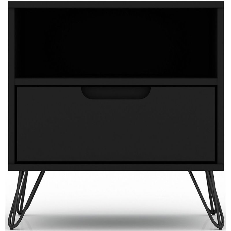 Pemberly Row Contemporary 1-Drawer Wood Nightstand in Black Finish
