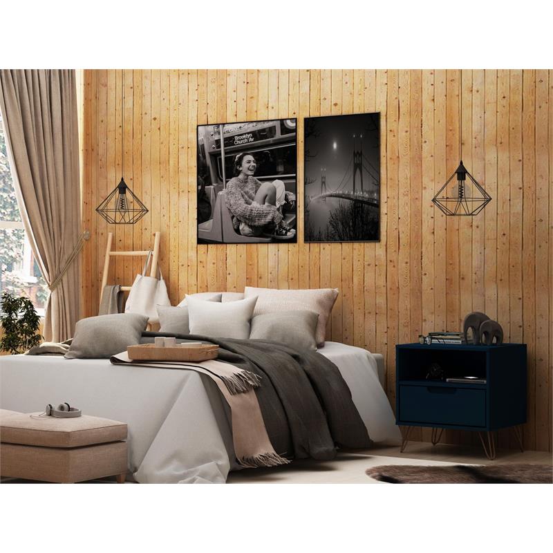 Pemberly Row Modern Engineered Wood Nightstand in Midnight Blue