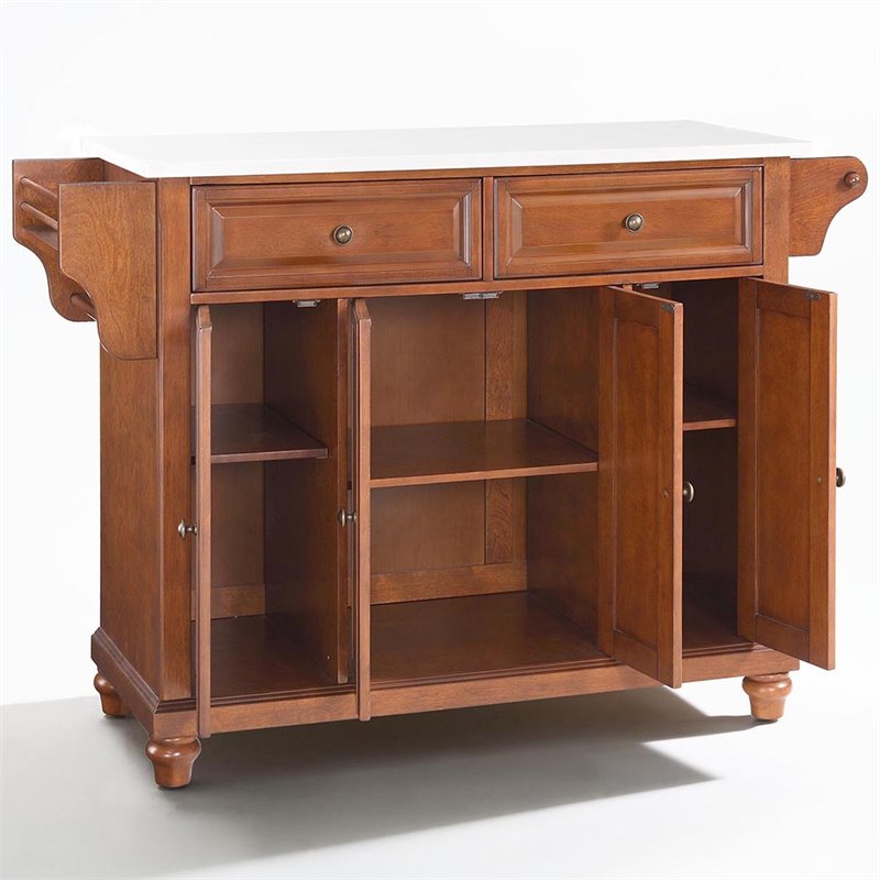 Pemberly Row Modern Wood Granite Top Kitchen Island in Cherry