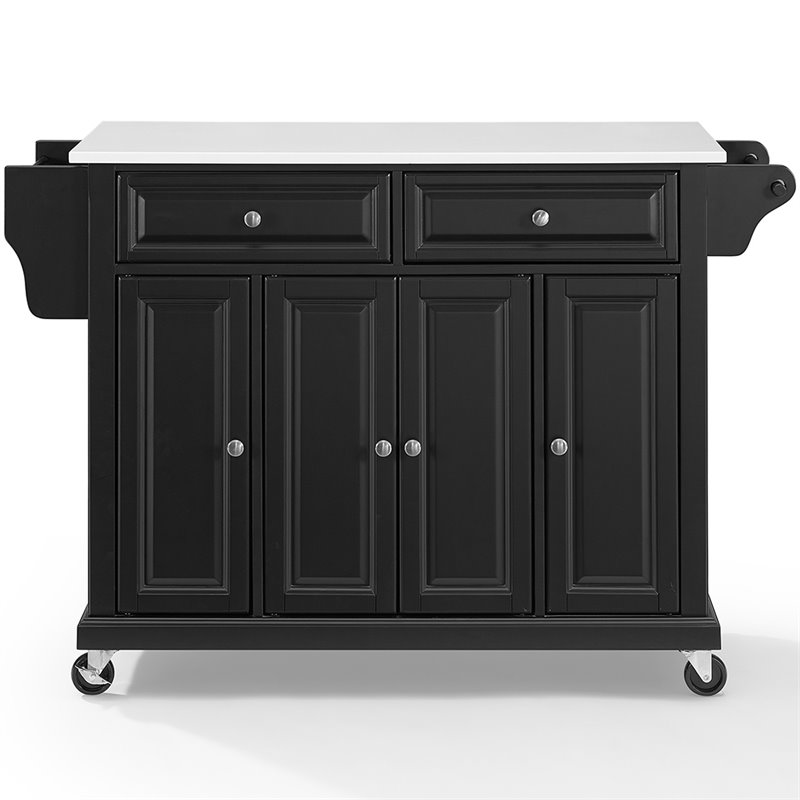 Pemberly Row Modern Wood Granite Top Kitchen Cart in Black / White