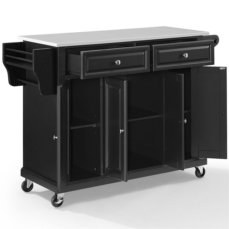Pemberly Row Modern Wood Granite Top Kitchen Cart in Black / White