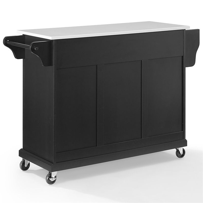 Pemberly Row Modern Wood Granite Top Kitchen Cart in Black / White