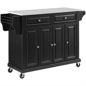 Pemberly Row Modern Wood Granite Top Kitchen Cart in Black / White