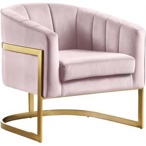 Pemberly Row Modern 18.5&quotH Velvet Accent Chair in Pink and Gold