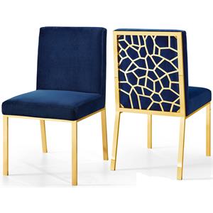 Pemberly Row Modern 20&quotH Velvet Dining Chair in Navy (Set of 2)