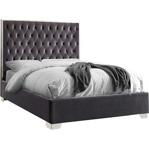 Pemberly Row Contemporary Solid Wood and Velvet Full Bed in Gray