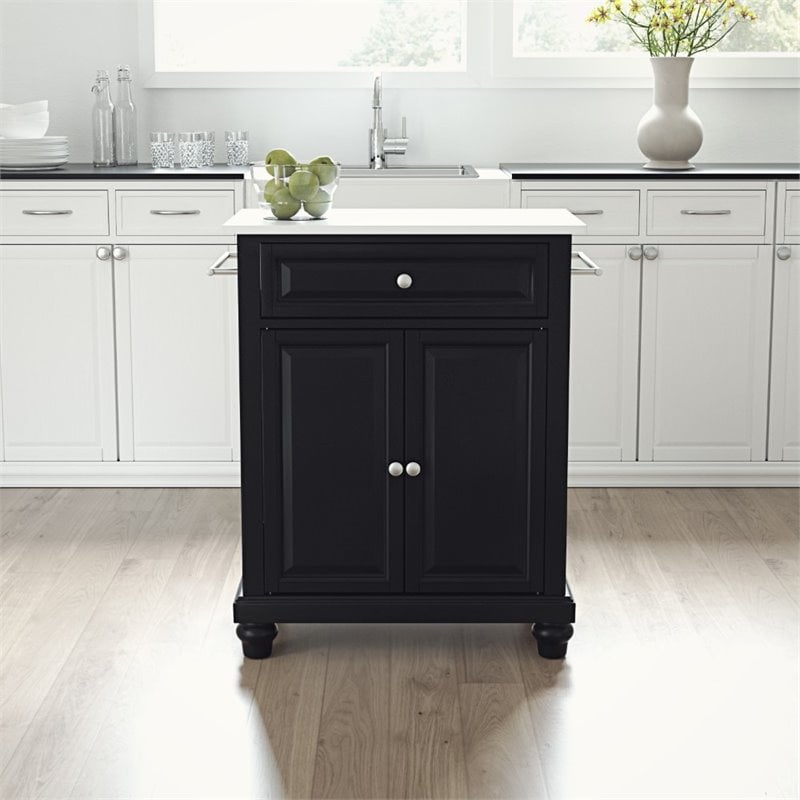 Pemberly Row Modern Wood Portable Kitchen Island in Matte Black