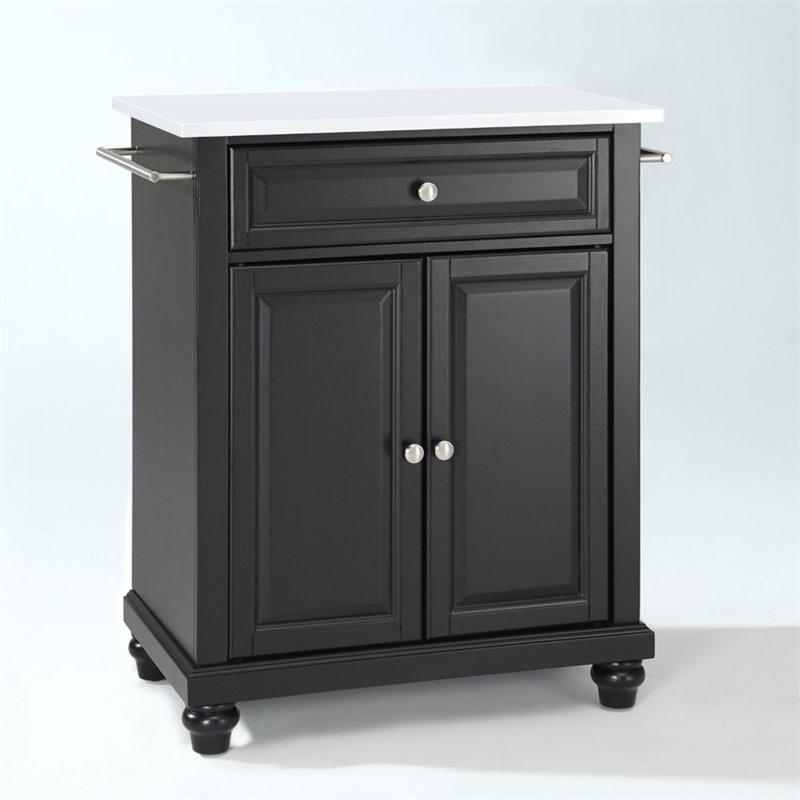 Pemberly Row Modern Wood Portable Kitchen Island in Matte Black