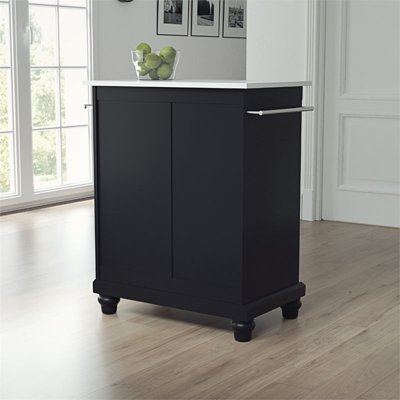 Pemberly Row Modern Wood Portable Kitchen Island in Matte Black
