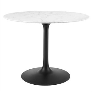 Pemberly Row 40&quot Round Artificial Marble and Metal Dining Table in Black / White