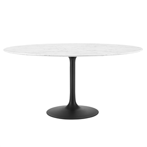 Pemberly Row 60&quot Round Artificial Marble and Metal Dining Table in Black / White