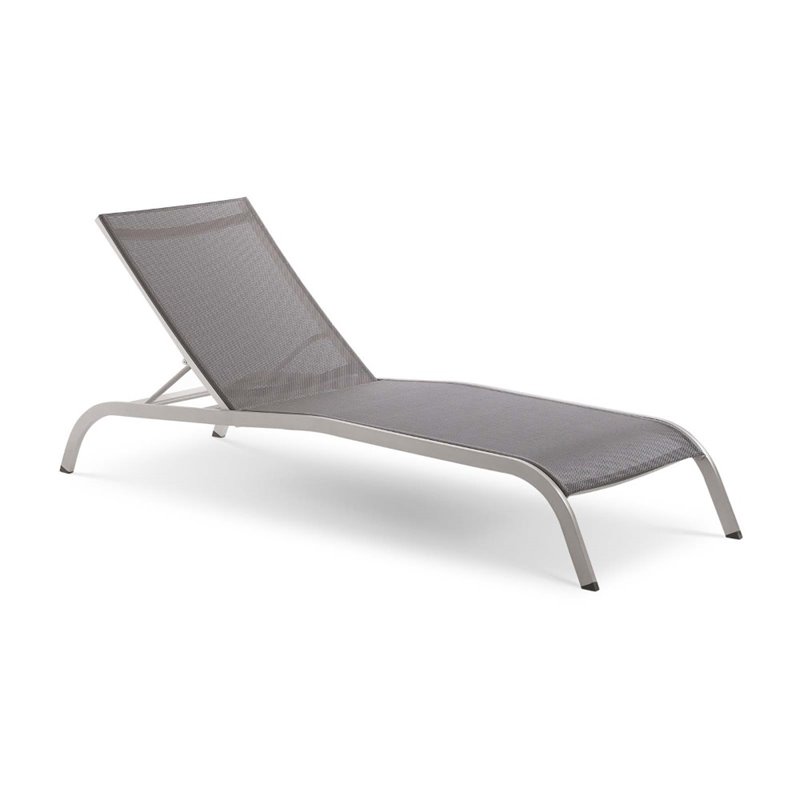 Pemberly Row Outdoor Patio Aluminum and Mesh Chaise Lounge Chair in Gray
