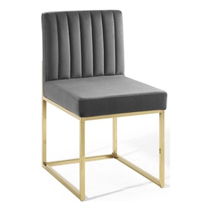 Pemberly Row 19&quot Channel Tufted Sled Base Velvet Dining Chair - Gold / Charcoal
