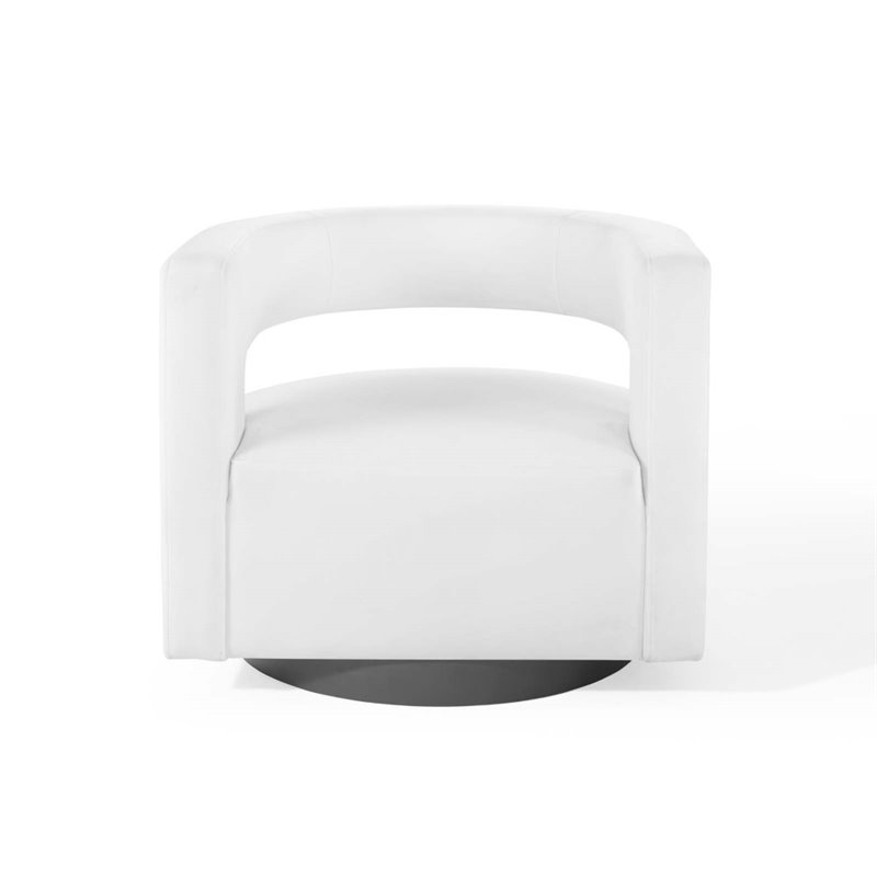 Pemberly Row Modern Performance Velvet Swivel Armchair in White