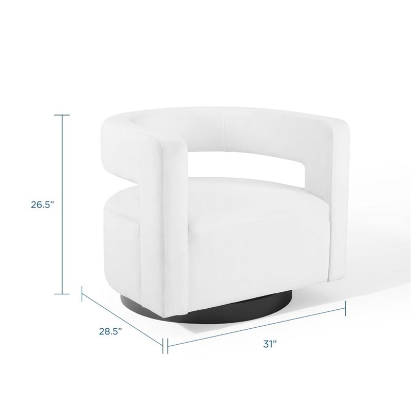 Pemberly Row Modern Performance Velvet Swivel Armchair in White