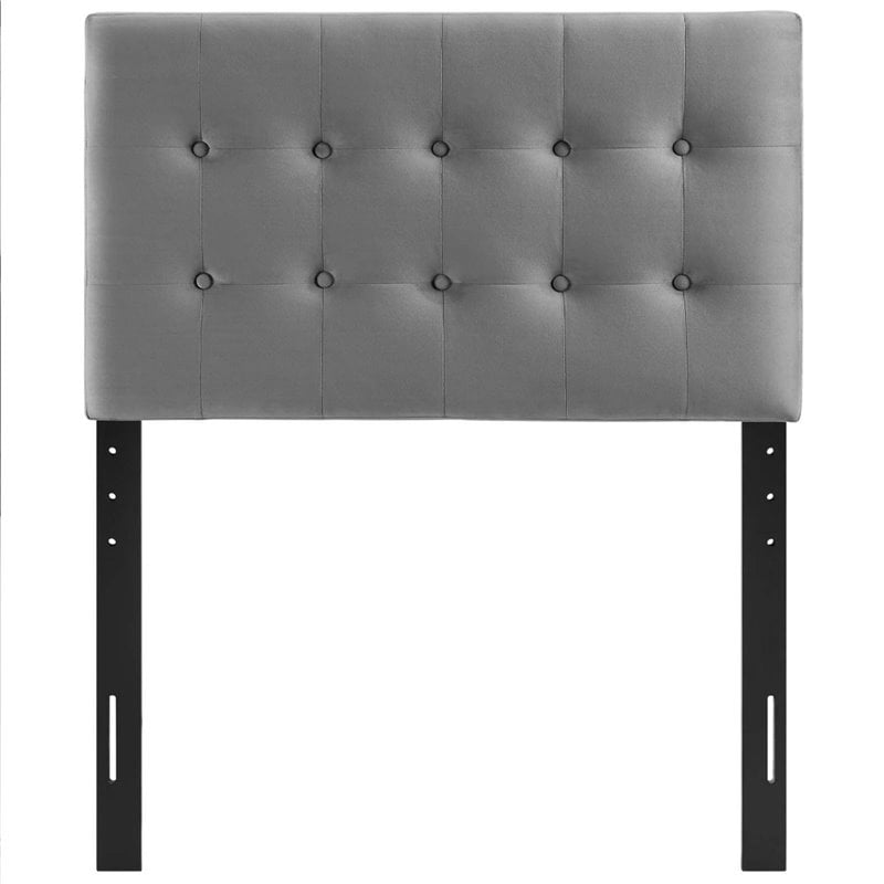 Pemberly Row Twin Tufted Performance Velvet Headboard in Gray