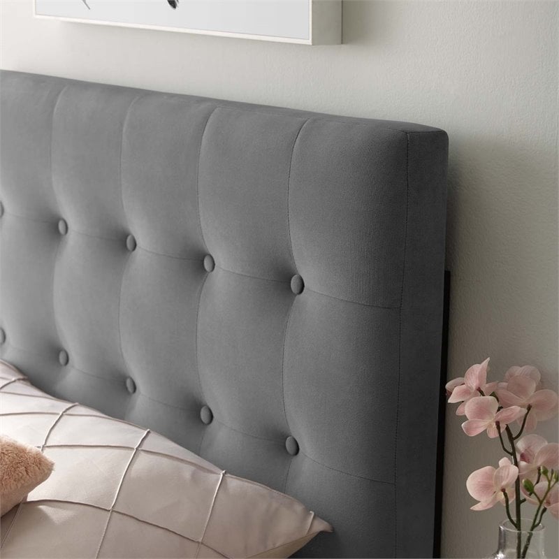 Pemberly Row Twin Tufted Performance Velvet Headboard in Gray