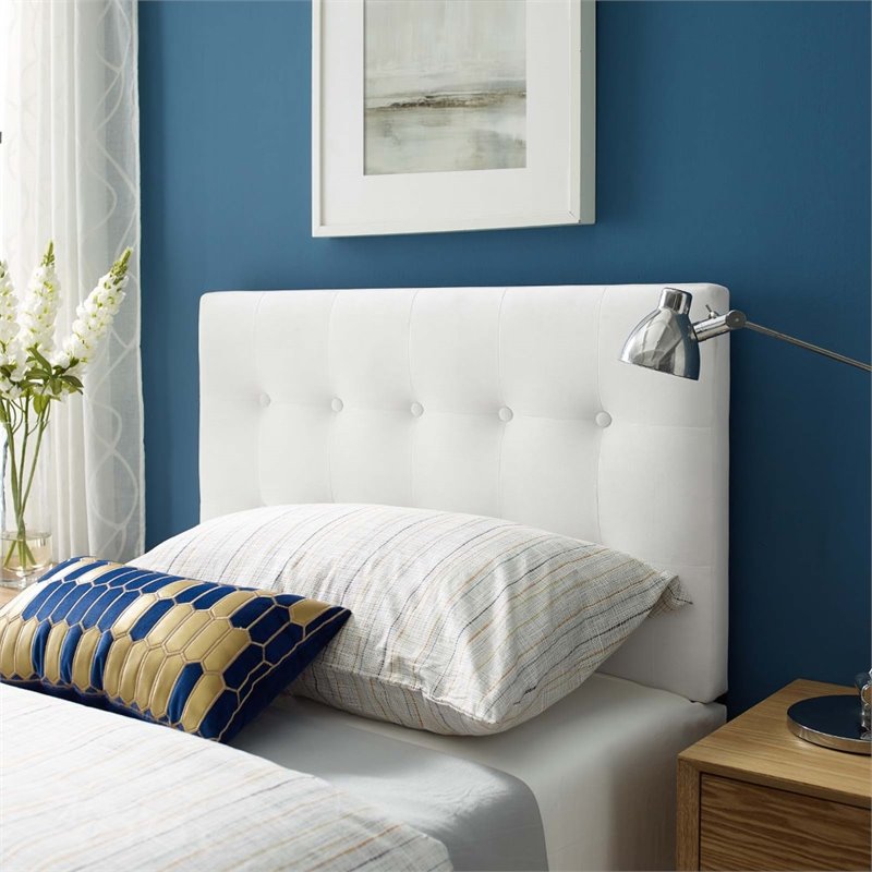 Pemberly Row Twin Tufted Performance Velvet Headboard in White