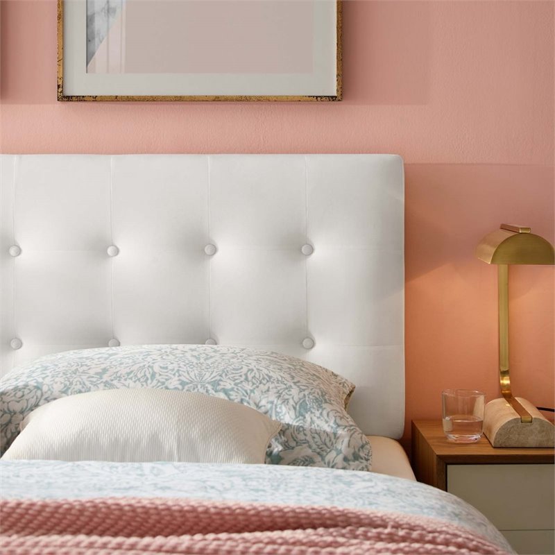 Pemberly Row Full Tufted Performance Velvet Headboard in White
